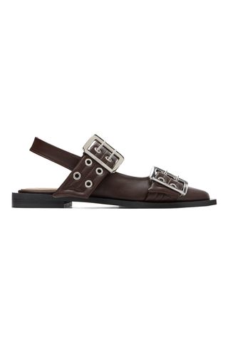 Ganni Brown Feminine Buckle Ballerina Flats