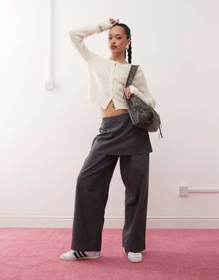 Reclaimed Vintage Mini Skirt Over Trousers in Grey