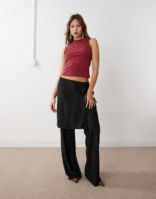 Weekday Naomi Mix & Match Low Waist Burnout Semi Sheer Trousers in Black