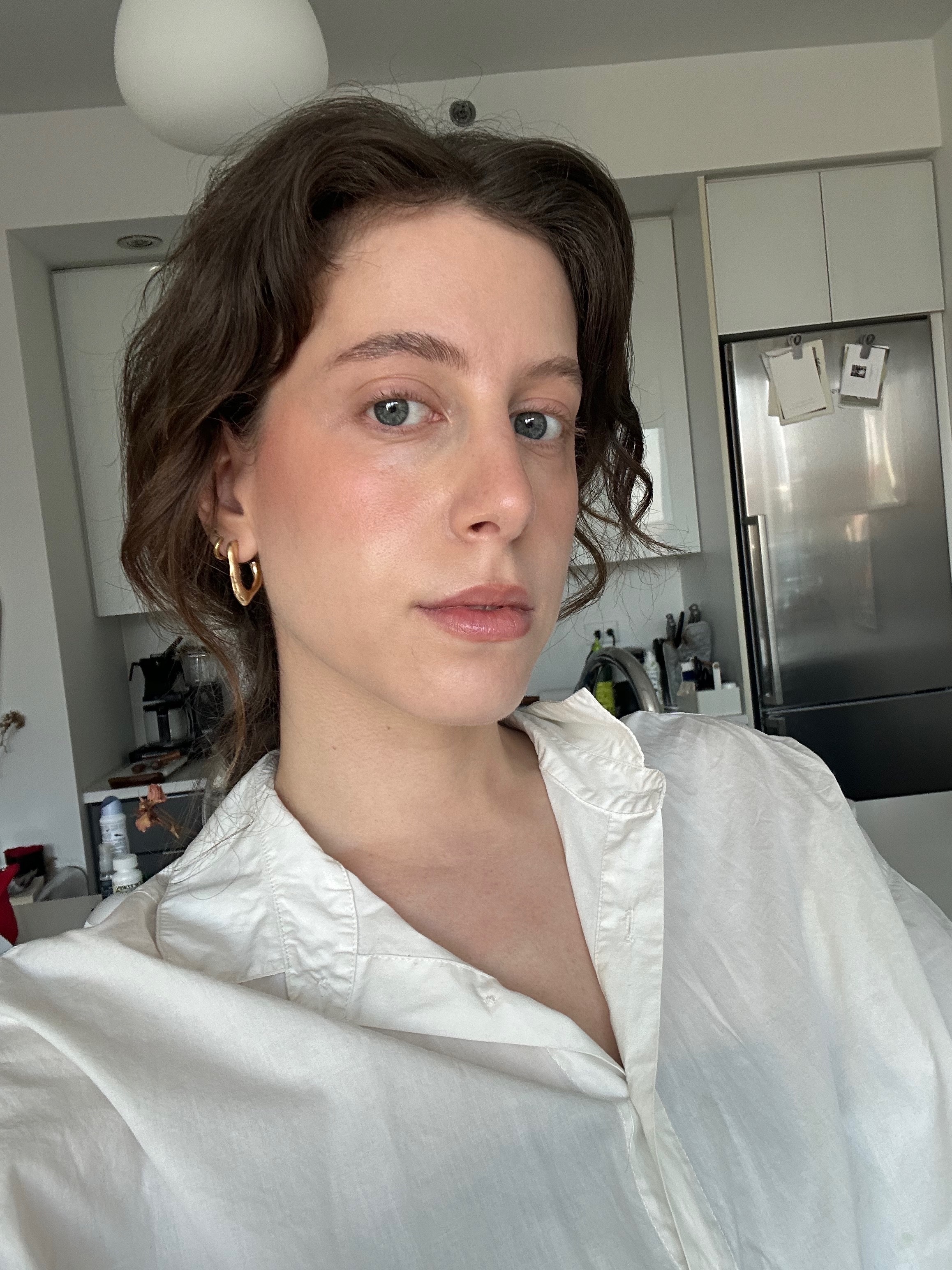 Who What Wear editor Jamie Schneider testing Rhode's Pocket Blush.