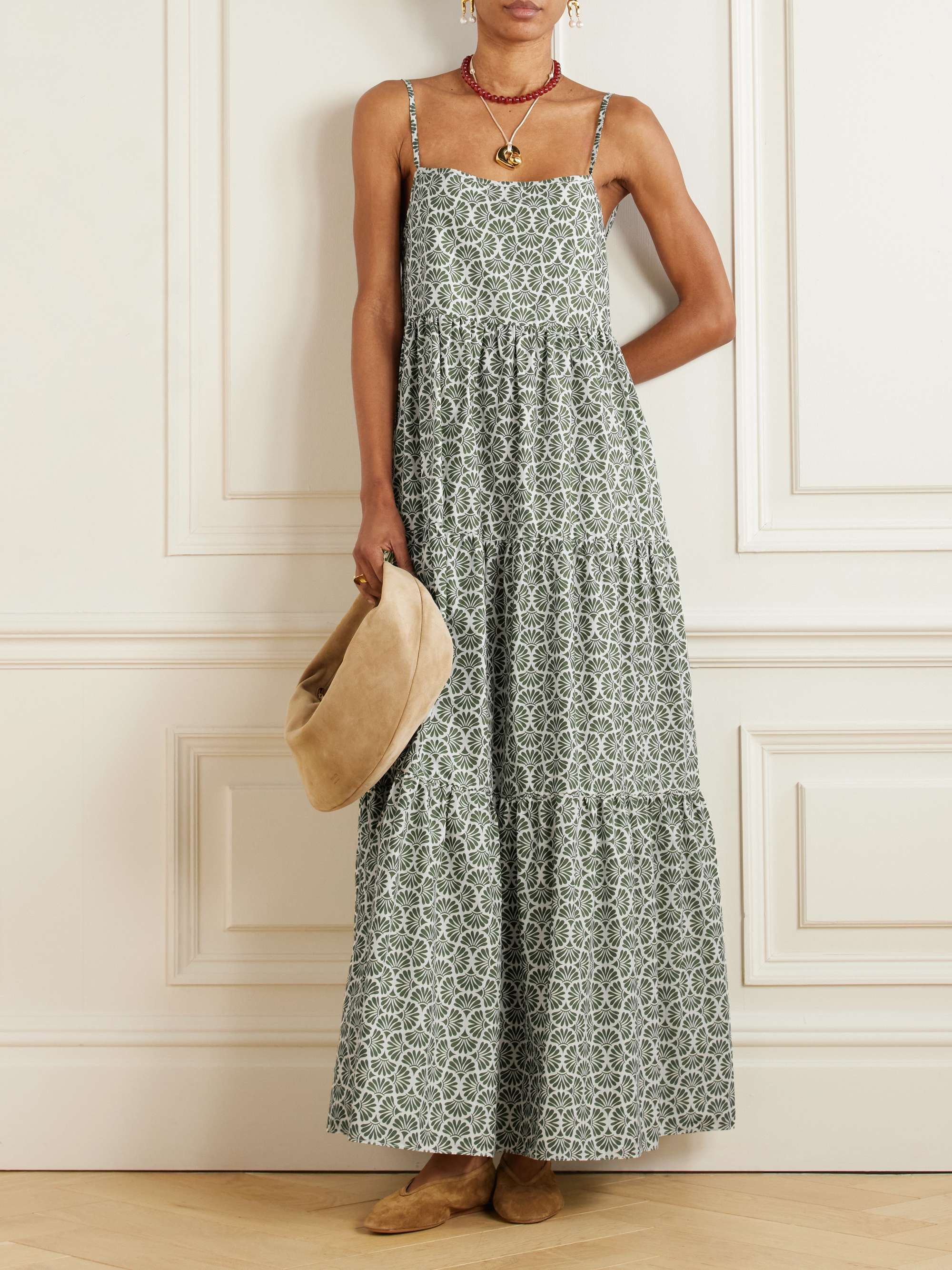Tiered Floral-Print Organic Cotton Maxi Dress