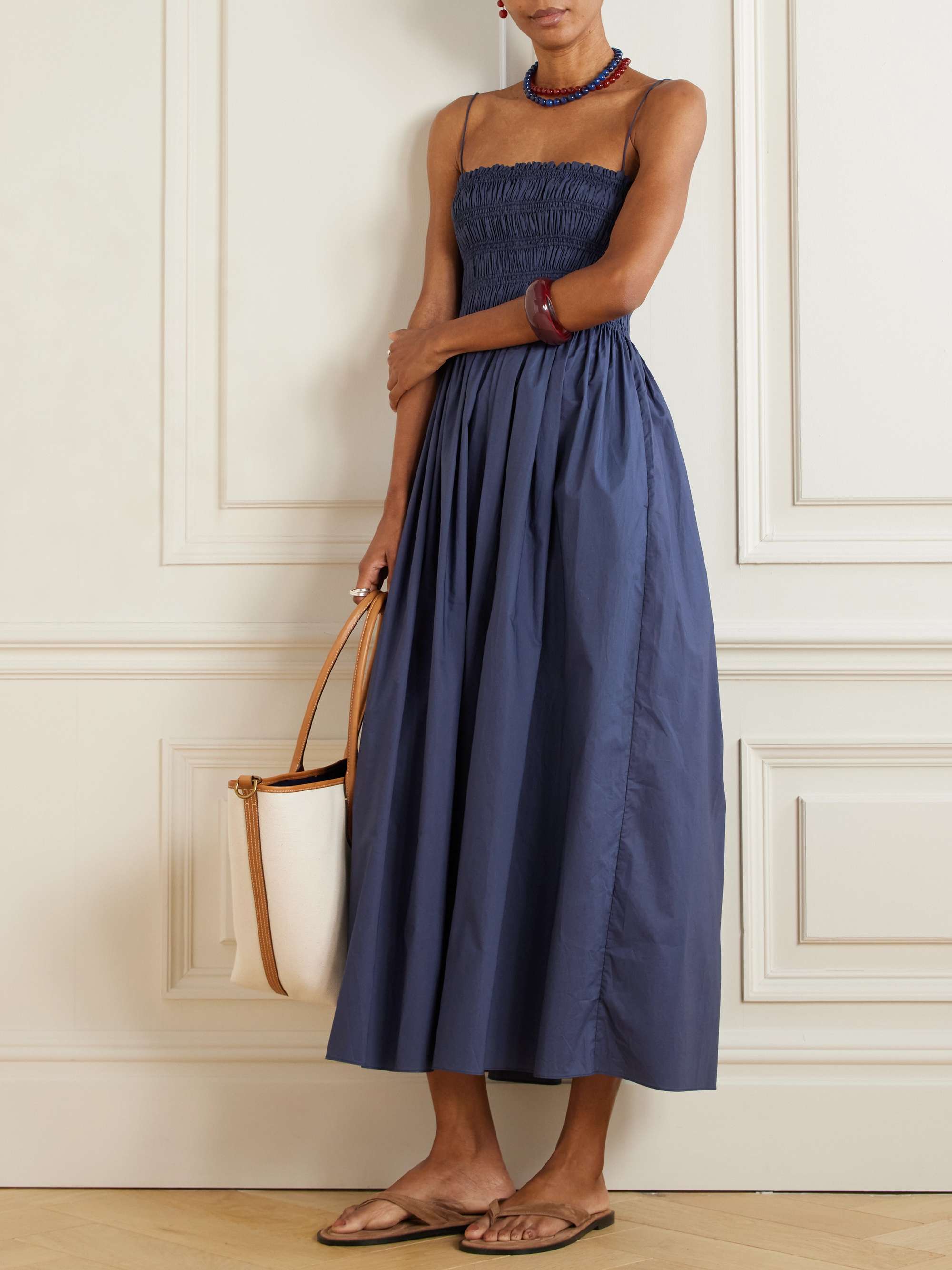 Shirred Organic Cotton Midi Dress