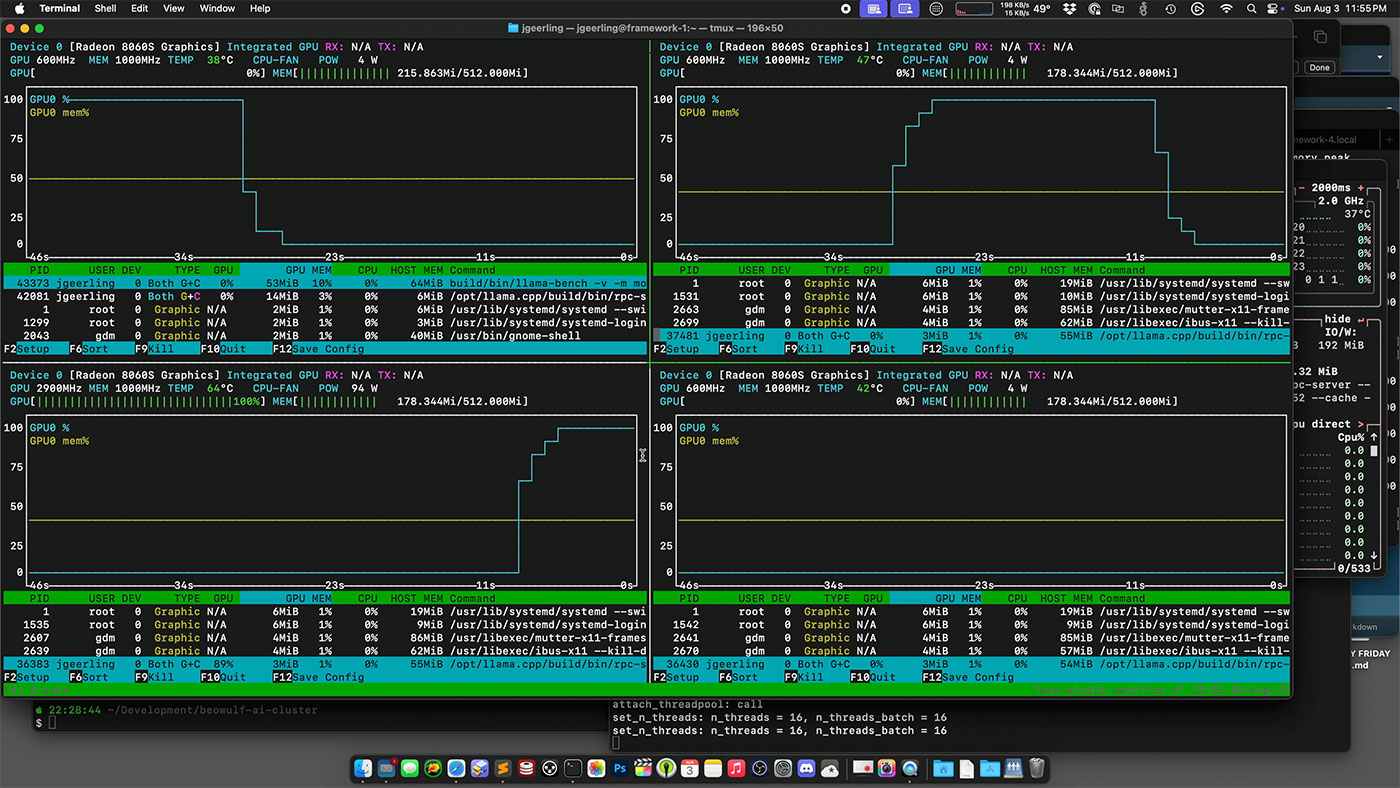 Framework Cluster running llama.cpp RPC round robin GPU acceleration