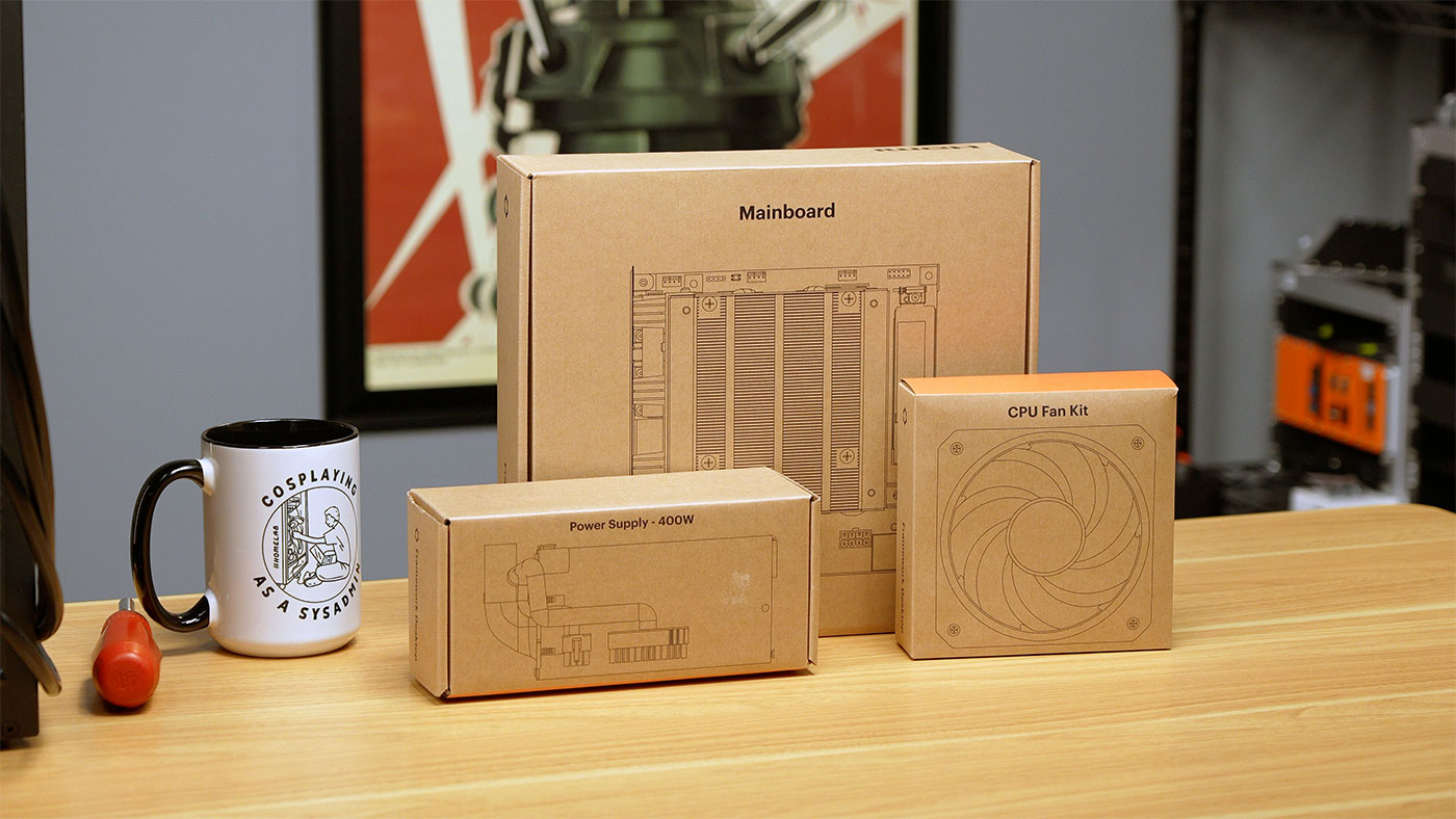 Framework Mainboard, PSU, Fan boxes in cardboard