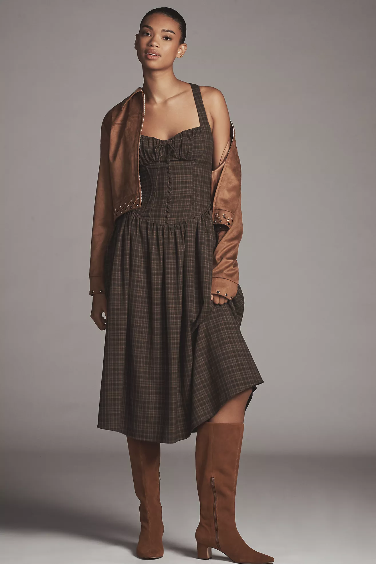 For Love &amp; Lemons Halter Basque-Waist Midi Dress