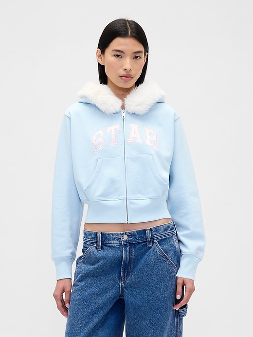 Gap &times; Sandy Liang Vegan Fur-Trim Crop Zip Hoodie