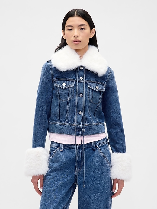 Gap &times; Sandy Liang Vegan Fur Crop Denim Jacket