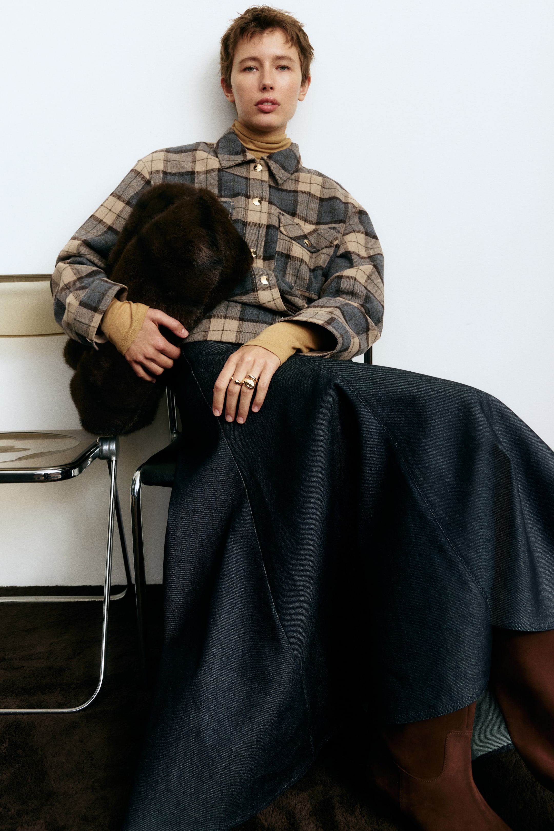 Oversized Shacket - Dark Brown/plaid