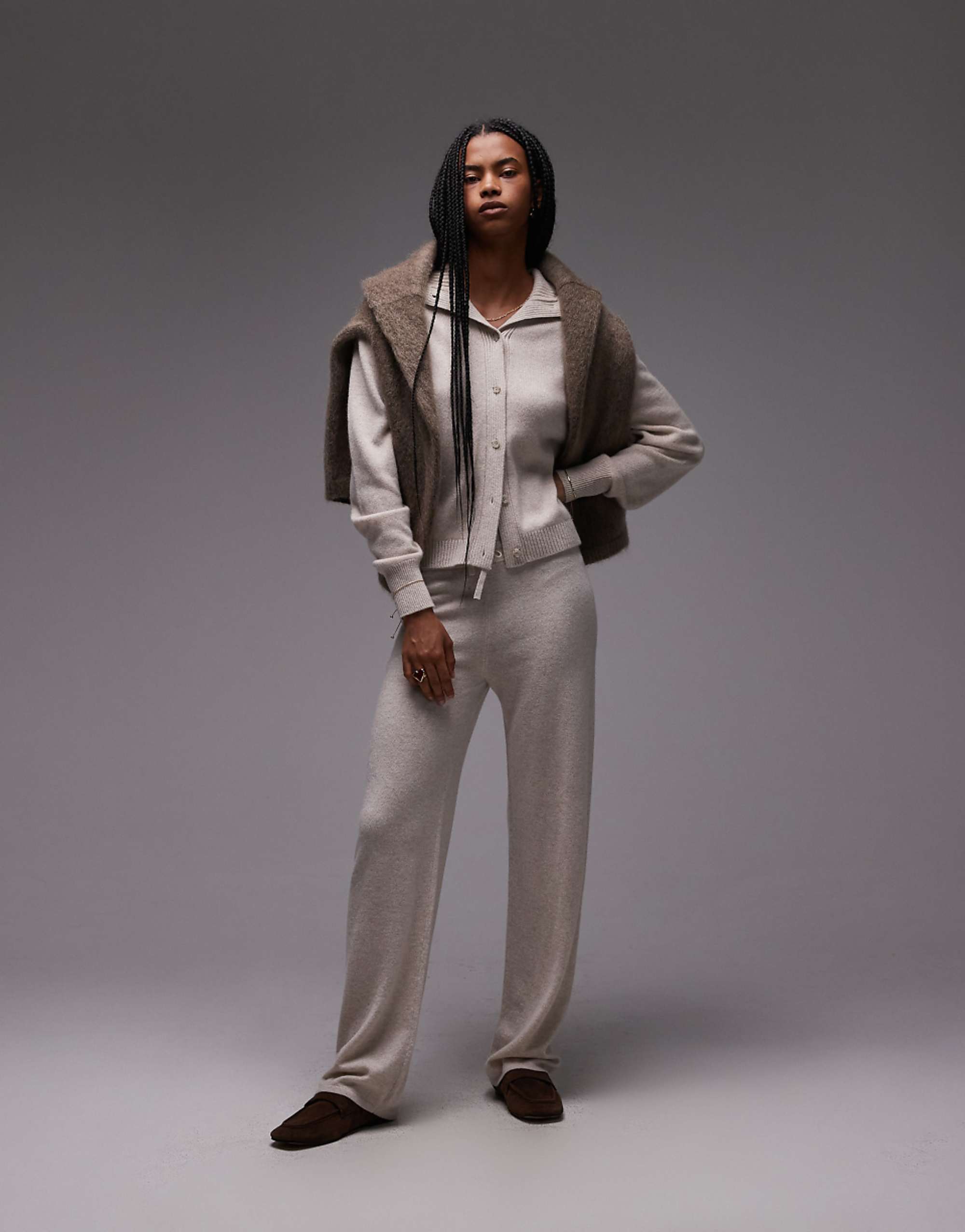 Arket Pure Cashmere Knit Pants With Pull-On Waist in Beige Melange - Part of a Set